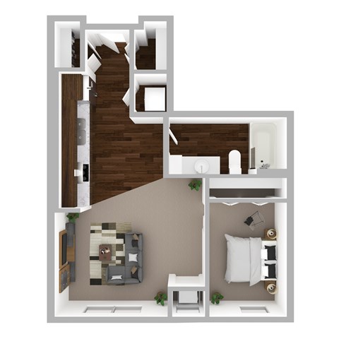 Floor plan for studio, 1 bath, 586 sqft